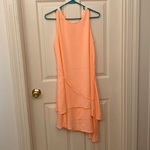 Bright coral asymmetrical hem dress EUC